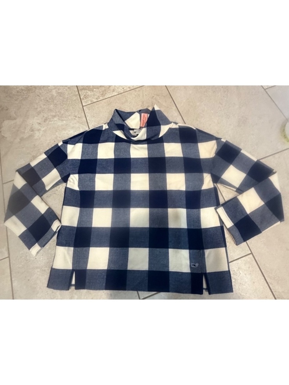NWT Vineyard vines blue and white buffalo check plaid pull over quarter zip M
